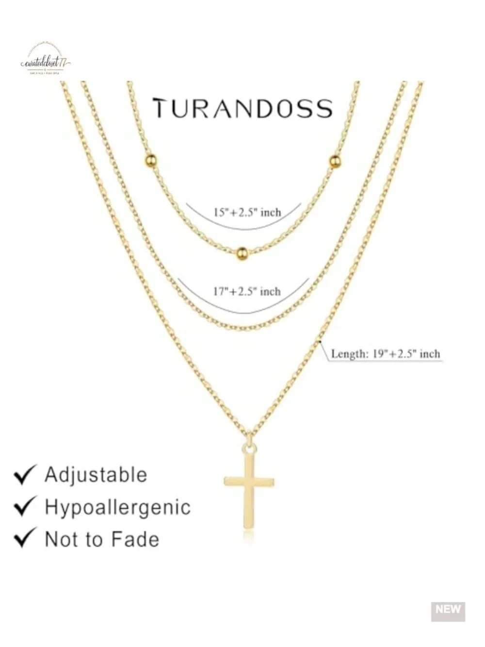 Layered Cross Chunky Necklace 14K Gold Plated Dainty Pendant Chain Faith